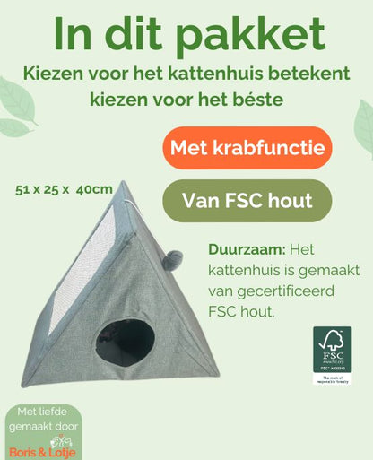 Kattenhuis pyramide met krabmat - 51 x 25 x 40 cm