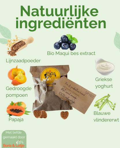 Pre & Probiotica hond - Ondersteunt Spijsvertering & Weerstand - 60 hondensnoepjes met eend smaak