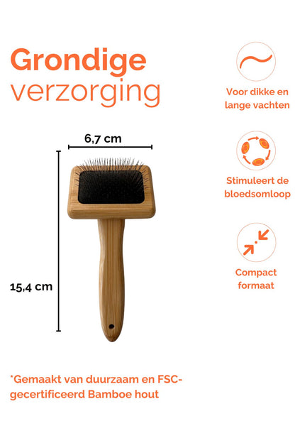 Dog Brush with Long Pins 15.4 x 6.7 cm Sustainable Bamboo Wood - Per Piece