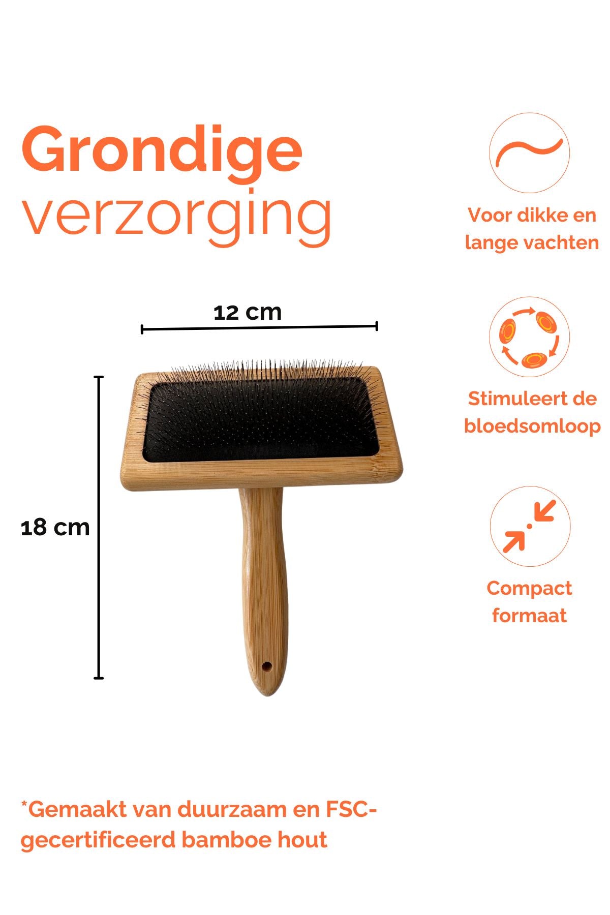 Hondenborstel met lange pinnen 18 x 12 cm Duurzaam Bamboe hout - Per stuk