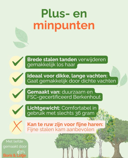 Hondenkam Brede stalen tanden 20,4 x 4 cm Duurzaam berkenhout - Per stuk