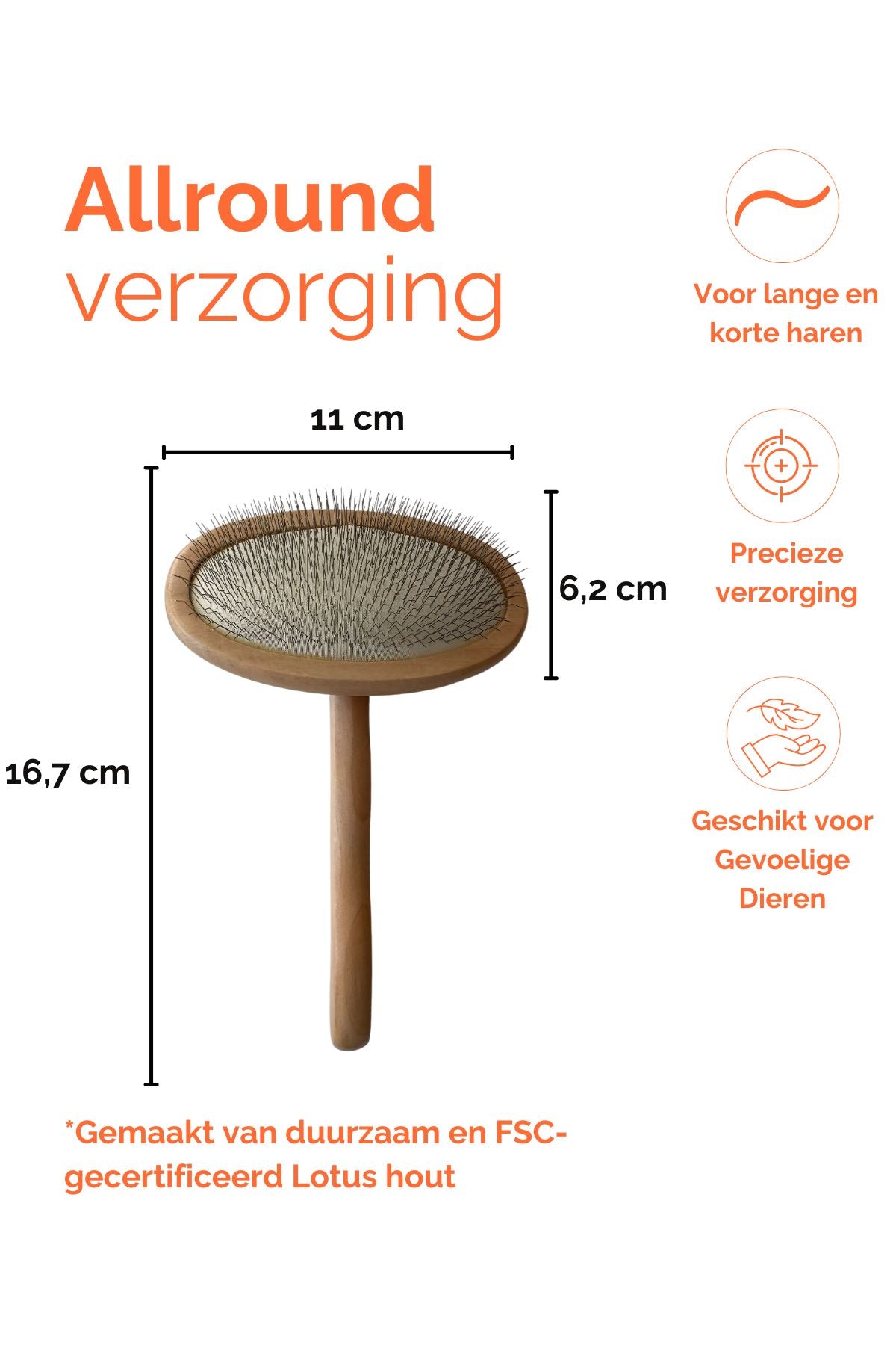 Hondenborstel Slickerborstel 16,7 x 11 cm Duurzaam Lotus hout - Per stuk