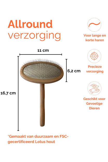 Hondenborstel Slickerborstel 16,7 x 11 cm Duurzaam Lotus hout - Per stuk