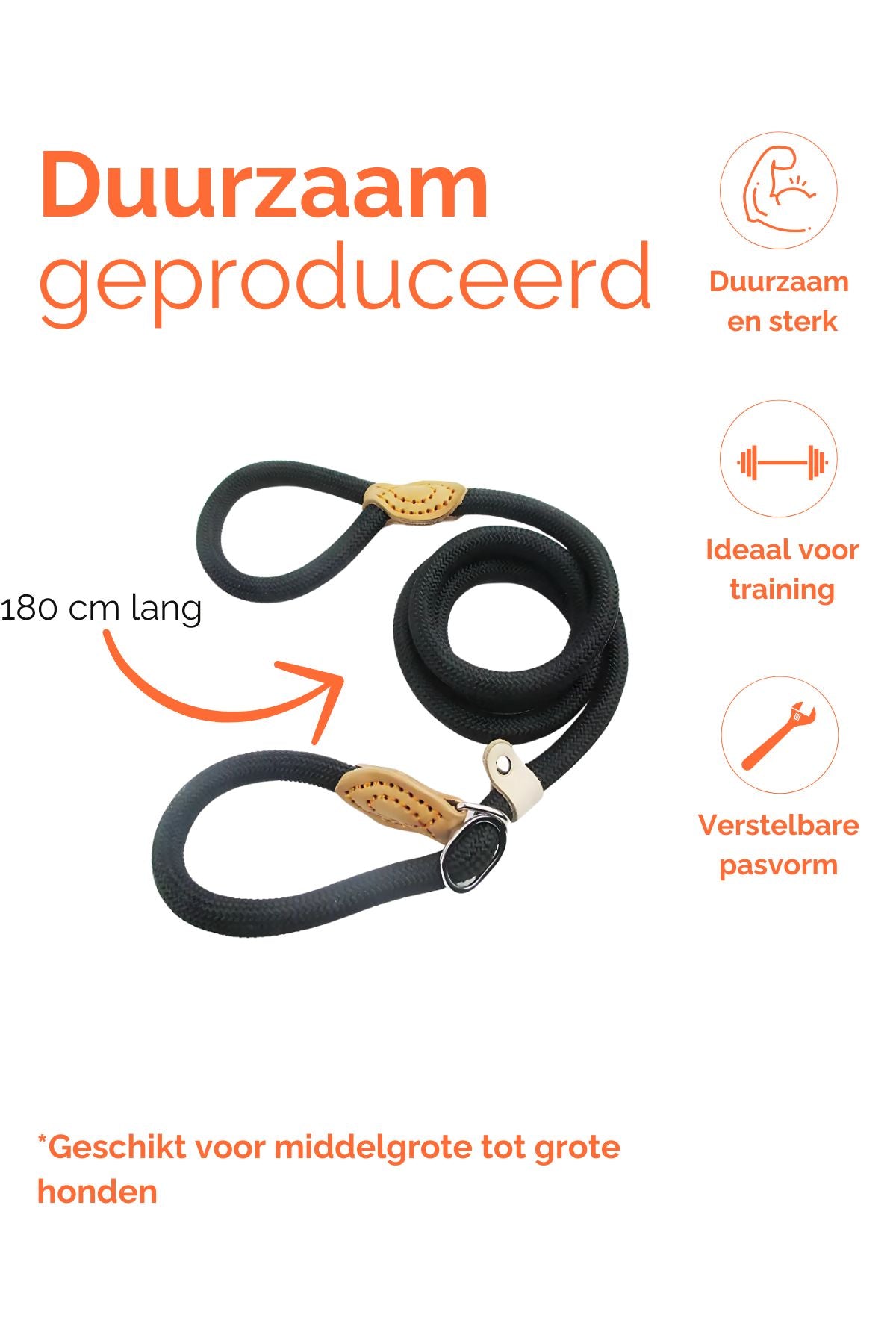 Hondenriem Trainingslijn zwart 180 cm - Per stuk