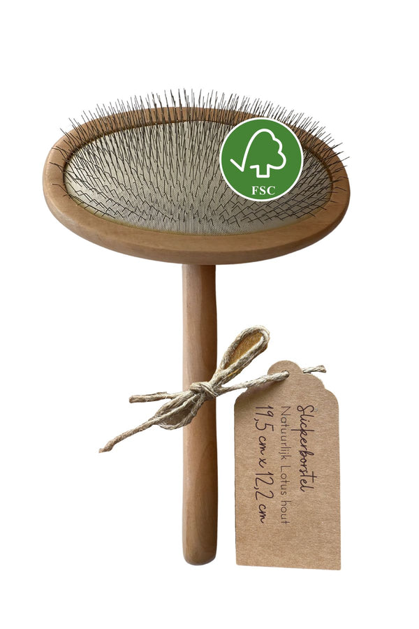 Hondenborstel Slickerborstel 19,5 x 12,2 cm Duurzaam Lotus hout - Per stuk
